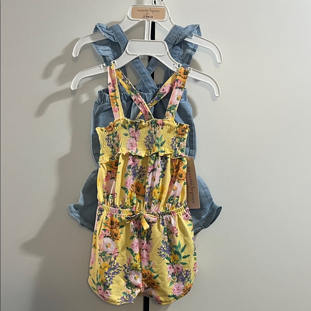 Nanette Lepore Yellow Floral & Jean Romper Set 18m